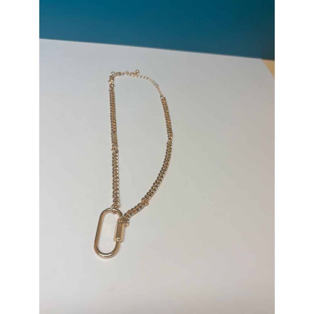 Gold Carabiner Link Chain Necklace Industrial Curb Chain Adjustable Statement - Picture 2 of 8